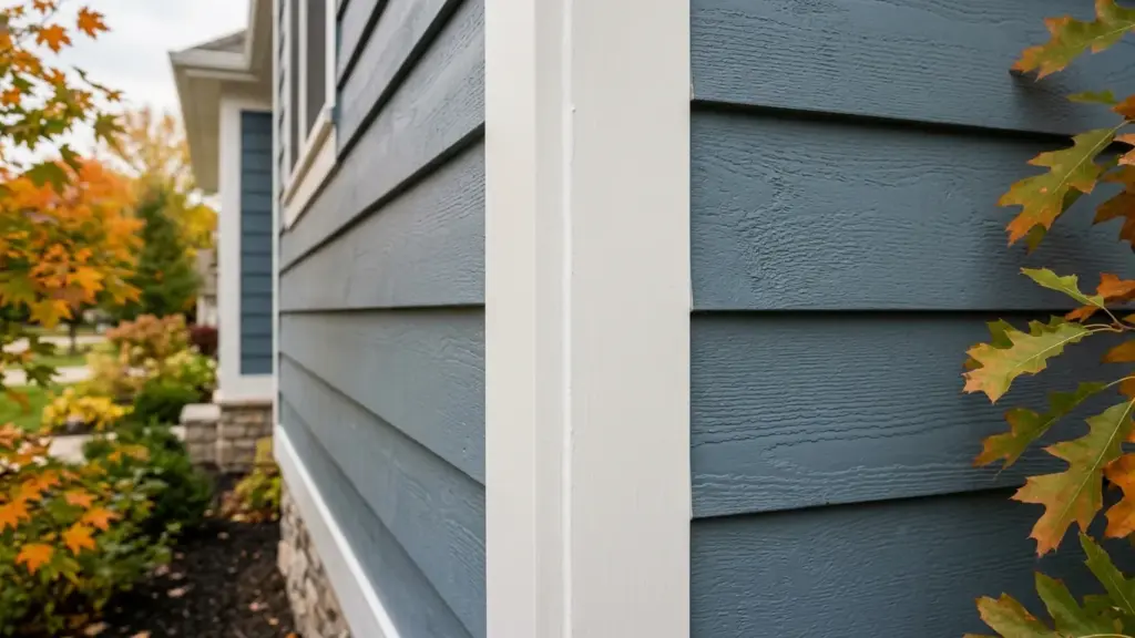 Close view of a clean caulk line and brushwork where siding meets trim on a Metro Detroit home